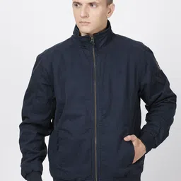 t-base Men Navy Blue Windcheater Cotton Bomber Jacket-55
