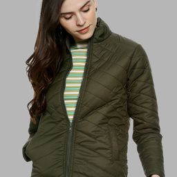 Campus Sutra Women Olive Green Windcheater Outdoor Puffer Jacket-picture-50