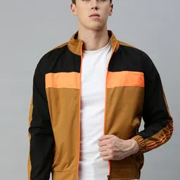 VOXATI Colourblocked Mock Collar Bomber Jacket-image-86