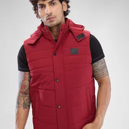 SPYKAR Men Sleeveless Regular Fit Padded hooded Jacket-4