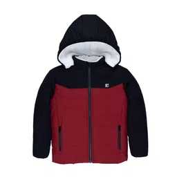 Status Quo Boys Maroon & Black Colourblocked Hooded Padded Jacket-image-62