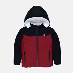 Status Quo Boys Red & Navy Blue Colourblocked Hooded  Padded Jacket-image-40