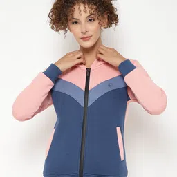 Chkokko Women Pink  Blue Colourblocked Sporty Jacket-picture-24