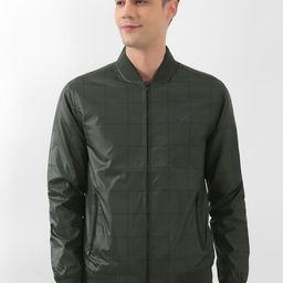 Peter England Casuals Stand Collar Checked Bomber Jacket-picture-40