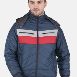 Monte Carlo Men Navy Blue & Red Colourblocked Hooded Bomber Jacket-picture-0