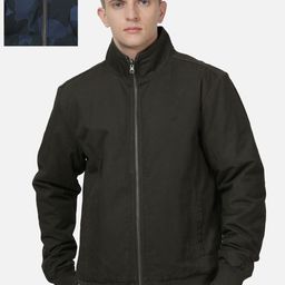 t-base Men Olive Green Reversible Bomber Jacket-13