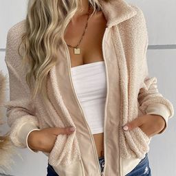 StyleCast Beige Faux Fur Trim Insulator Bomber Jacket-picture-58