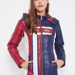 JUMP USA Women White Blue Colourblocked Padded Jacket-image-106