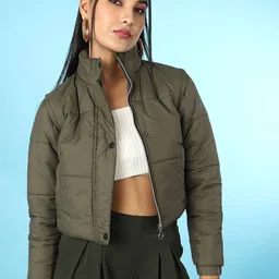 Freehand by The Indian Garage Co Mock Collar Crop Padded Jacket-picture-33
