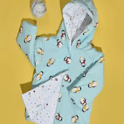 MiArcus Kids Sea Green Printed Reversible Puffer Jacket-59