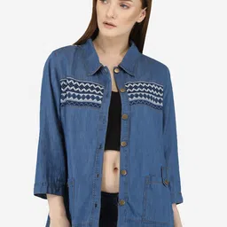 SUMAVI-FASHION Printed Denim Jacket-image-0