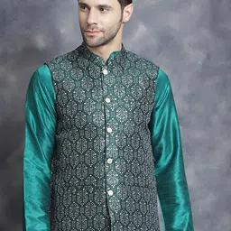 Jompers Ethnic Printed Mandarin Collar Silk Cotton Nehru Jacket-10