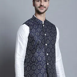 Jompers Ethnic Motifs Printed Cotton Silk Nehru Jacket-25
