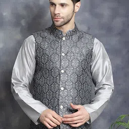 Jompers Printed Mandarin Collar Silk Cotton Nehru Jacket-6
