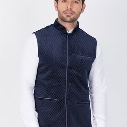 VASTRAMAY Polka-Dot Print Slim-Fit Velvet Nehru Jacket-32