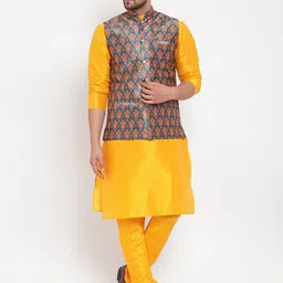 KRAFT INDIA Men Kurta with Churidar & Printed Nehru Jacket-picture-31