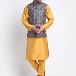 KRAFT INDIA Mandarin Collar Kurta with Churidar & Nehru Jacket-picture-35