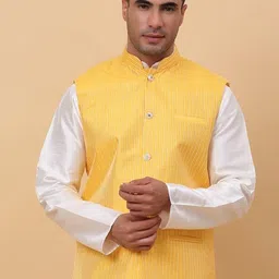 KRAFT INDIA Striped With Sequin-Embellished Nehru Jacket-image-27