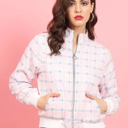 TANDUL Women Geometric Checked Lightweight Crop Open Front Jacket-14