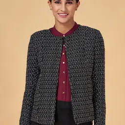 Annabelle by Pantaloons Self Design Collarless Open Front Jacket-8