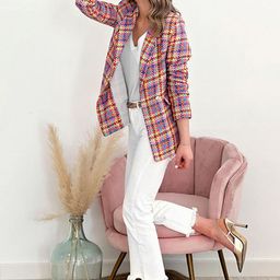 StyleCast Checked Longline Open Front Jacket image 1