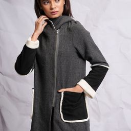 Tokyo Talkies Grey Hooded Longline Open Front Jacket-0