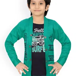 BAESD Boys Typography Printed Collarless Lightweight Open Front Jacket-16