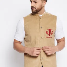 even Men Beige Solid Woven Nehru Jacket-27