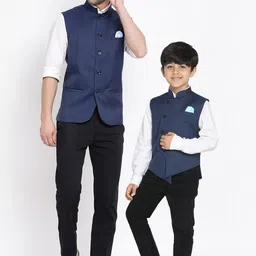 VASTRAMAY Men Navy Blue Solid Woven Nehru Jacket-47
