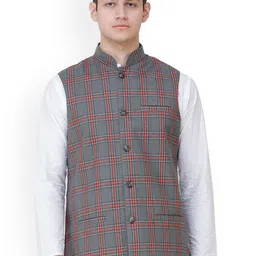 Exotic India Checked Woven Nehru Jacket-picture-50