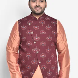 KISAH PLUS Men Maroon Printed Woven Nehru Jacket-image-91