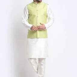 KRAFT INDIA Mandarin Collar Kurta with Churidar & Nehru Jacket-image-80