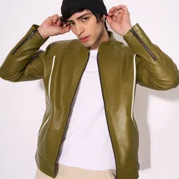 KOLORTHERAPI Stand Collar Leather Biker Jacket-57