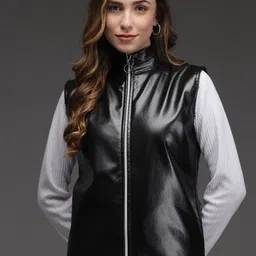 BAESD Mock Collar Sleeveless Leather Jacket-picture-11