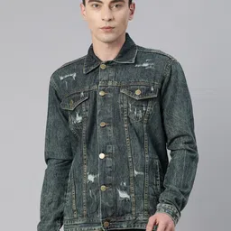 CINOCCI Men Washed Windcheater Denim Jacket-32