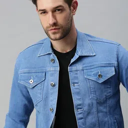SHOWOFF Men Blue Washed Windcheater Denim Jacket-image-91