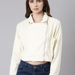 SHOWOFF Spread Collar Windcheater Crop Denim Jacket-29
