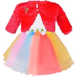 Wish Karo Girls White & Red Applique Fit & Flare Dress With Jacket-image-50