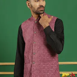 Jompers Embroidered Mandarin Collar Nehru Jackets-image-50