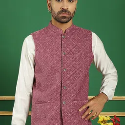 Jompers Embroidered Mandarin Collar Nehru Jackets-image-51