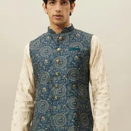 Manyavar Printed Nehru Jacket-image-7