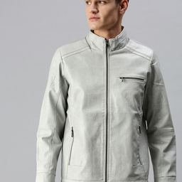 SHOWOFF Men Grey Biker Jacket-image-84