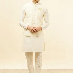 Manyavar Woven Design Mandarin Collar Nehru Jacket-9