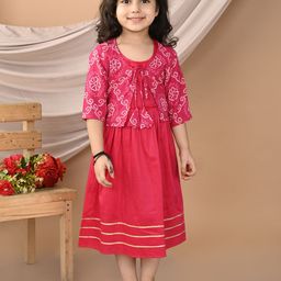 Sangria Girls Cotton Round Neck Dress With Bandez Jacket-image-13