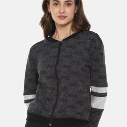 Campus Sutra Women Grey Self Designed Windcheater Tailored Jacket-image-85