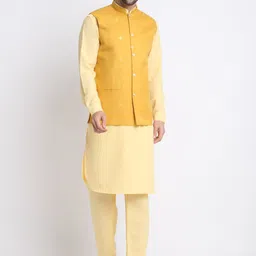 KRAFT INDIA Mandarin Collar Kurta with Pyjamas & Nehru Jacket-picture-29