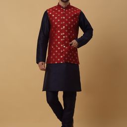 KRAFT INDIA Mandarin Collar Long Sleeves Regular Kurta With Churidar & Jacket-image-101