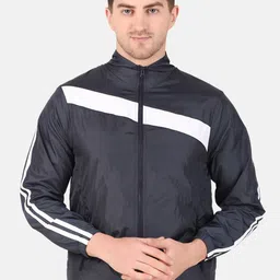 WELL QUALITY Striped Mock Collar Windcheater Sporty Jacket-image-16