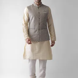 KISAH Men Grey Regular Kurta Pyjamas with Jacket-97