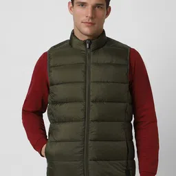 Peter England Casuals Men Mock Collar Solid Casual Puffer Jacket-image-9